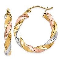 14k Tricolor Polished Post Earrings Gold Light Twisted Hoop Earrings Measures 29x24.5mm Wide 4mm Thick Jewelry for Women
