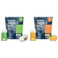 MAX High Concentrate Omega 3 Fish Oil, 2400mg Omega-3s, 60 Single Serve Packets Bundle with Coconut Bliss and Citrus Burst Flavors