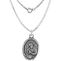 Sterling Silver St Alphonsus Medal Necklace Oxidized finish Oval 1.8mm Chain