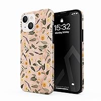 BURGA Phone Case Compatible with iPhone 14 - Hybrid 2-Layer Hard Shell + Silicone Protective Case -Peach Marble Flowers Blossoms Eucalyptus Leaves Floral Vintage - Scratch-Resistant Shockproof Cover