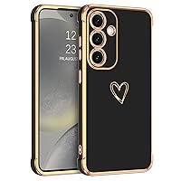 GUAGUA Compatible with Samsung Galaxy S24 Plus Case 6.7 Inch Slim Soft TPU Cover with Cute Heart Pattern for Women Girls Men Luxury Electroplated Shockproof Protective Case for Samsung S24+, Black