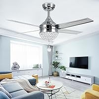 Crystal Ceiling Fan with Light Remote Control, Modern LED Chandelier Fan, Small Bling Ceiling Fan with Light Cover 4 Stainless Steel Blades for Living Room, Bedroom(44