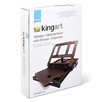 KINGART 704 Adjustable Wood Espresso Stained Desk Table Easel with Storage Drawer, Paint Palette, Portable Wooden Artist Desktop, Painting, Drawing Sketching Book StandE