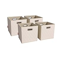 Medium 12-inch Pink Foldable Diamond Patterned Faux Leather Storage Cube Bins Set of Four with Handles with Dual Handles for living room, bedroom and office storage
