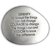 Serenity Prayer Soothing Stone - Engraved Rock with Inspirational Words, Mindfulness and Meditation Stones for Stress, Worry, and Anxiety, 1-1/2-Inch, Silver