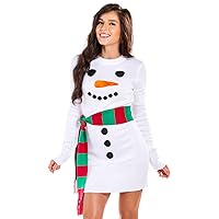 Tipsy Elves Women's White Snowman Ugly Christmas Sweater Dress with Scarf, Small