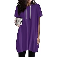 COTECRAM Womens Summer Oversized Hoodies Casual Short Sleeve Shirts Fashion Tunic Tops Lightweight Pullover with Pockets