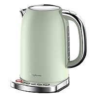 Electric Tea Kettle - Rapid Coffee/Tea Brewing with 5-Temperature Control Presets, BPA Free, Green, Stainless Steel Inner Lid & Bottom, 1.7L, 1500W for Hot Water Needs and Mother's Day Gift