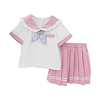 Girl Skirt and Top Baby 2PCS Set Summer Light Color Clothes Kid Short Sleeve Ruffle Collar Tops and Pleated Tutu (Pink, 13-14 Years)