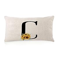 Sunflower Initial Letter C Monogram Body Pillow Cover Two-Side Printed 12x20in Linen Boho Rectangle Cushion Case Flowers Monogram Name Bedding Throw Pillow for Patio Living Room Car
