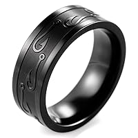 Men's 8mm Black Titanium Ring with Engraved Fishhook