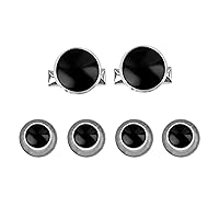 Tuxedo Shirt Studs and Cufflinks for Formalwear, Enamel with Metal Trim, 6 Piece Complete Set (4 Studs for Front, 2 Cufflinks for Sleeves) with 2 Backup Cufflinks, Stainless Steel and Enamel, 1-Set