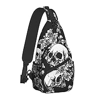Rose and Skull Sling Backpack Crossbody Shoulder Bag Travel Hiking Daypack Chest Bags For Women Men