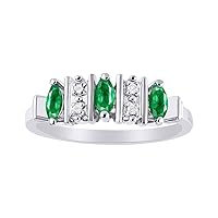 Marquise Emerald & Diamond Ring Set in Sterling Silver .925