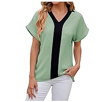 Ladies V Neck Tops and Blouses Casual Summer Tunic Shirts Loose Fit 2024 Cute Tee Top Dressy Work Business T-Shirt