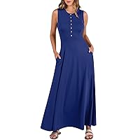 Dresses for Women 2024, Women's Solid Color Sleeveless Patchwork Long Loose Fitting Dress with Pockets, S, XXL