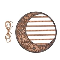 7-Tier Wooden Jewelry Organizer Wall Mounted Round Moon Earring Display Rack 110 Holes Handmade Wooden Rustic Jewelry Organizer for Earrings, Necklaces &Rings