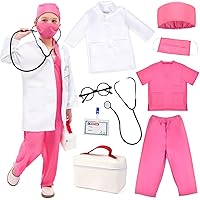 Kids Doctor Costume Pretend Play Kit with Lab Coat Carrying Bag Accessories Halloween Doctor Dress up for Boys Girls