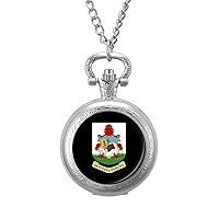 Coat of Arms of Bermuda Classic Quartz Pocket Watch with Chain Arabic Numerals Scale Watch
