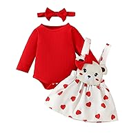 Baby Valentines Day Outfit Girl Newborn Infant Boys Long Sleeve Romper Heart Bib skirts Clothes Set