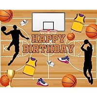 8x8ft Happy Birthday Backdrop Basketball Stadium Photography Background Sport Themed Backgrounds for Boys Birthday Party Decor Adults Portrait Photo Booth Props