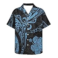 GLUDEAR Men's Polynesian Tribal 3D Print Casual Button Down Short Sleeve Cuba Collar Shirt