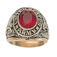 PalmBeach Jewelry Men's 14K Yellow Gold Plated Antiqued Oval Cut Simulated Red Ruby or Simulated Blue Sapphire Military Ring
