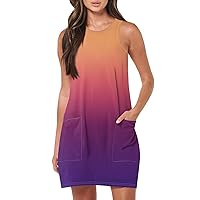 Women's Casual Sleeveless Printed Sundress (with Pockets) Short Beach Vacation Tank Dresses, S XXL
