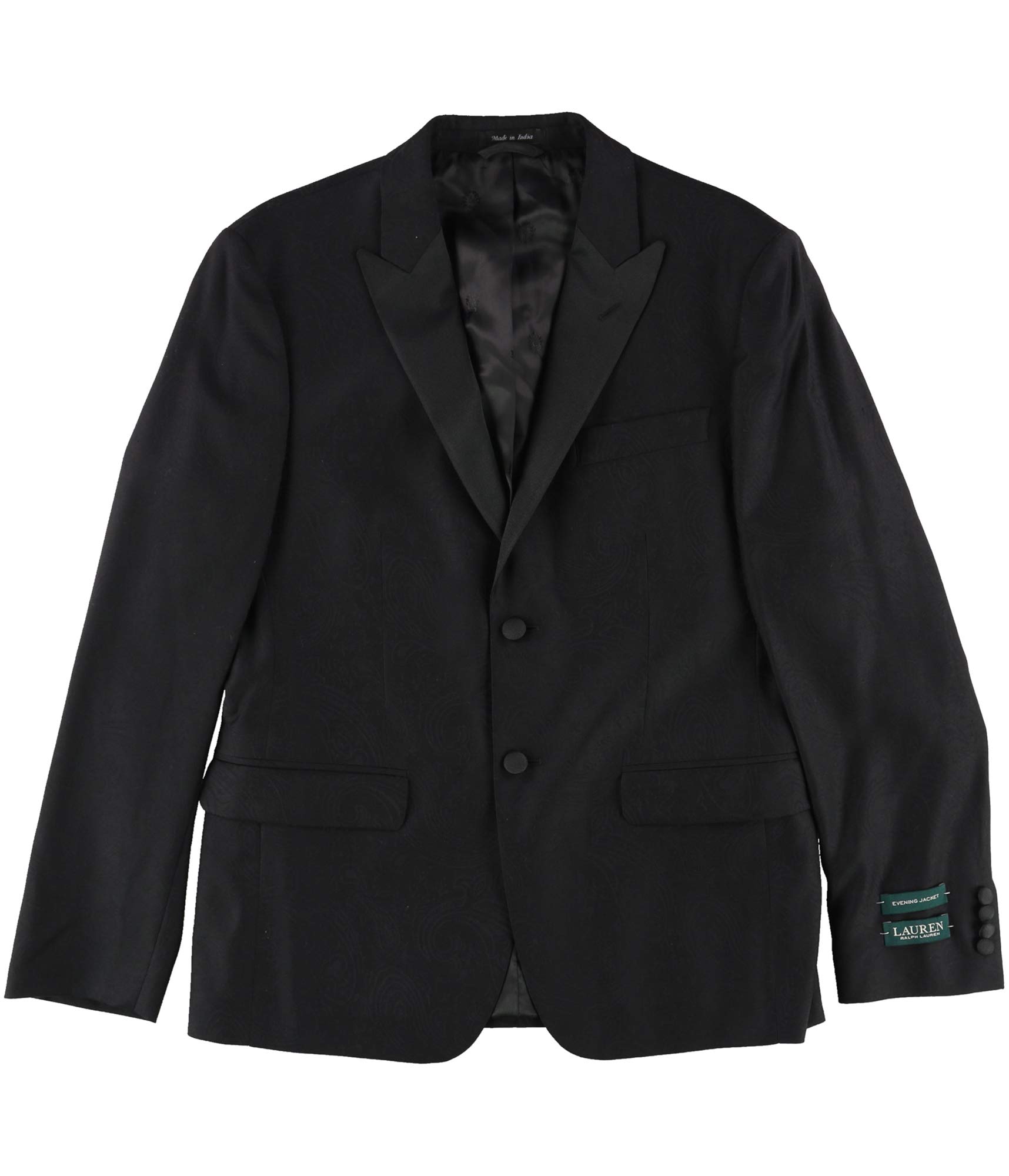 Ralph Lauren Mens Classic-Fit Black Paisley Two Button Blazer Jacket