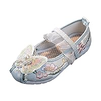 Big Girls Slip Shoes Girls Flat Bottomed Embroidered Sandals Fashionable Antique Costume Children Slip on Canvas Shoes