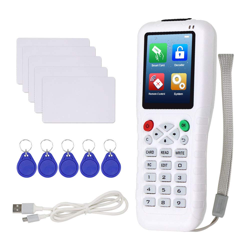 OBO HANDS Full Decode RFID Copier NFC Card Reader Writer Duplicator Cloner 125KHz 13.56 RFID Key fob Programmer with 10pcs T5577 UID Rewritable Key Cards Support USB