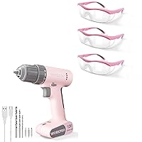 WORKPRO Pink Cordless Drill Driver Set, Workpro 3 pack Pink Safety Glasses Set