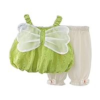 Toddler Summer Girls Butterfly Wing Camisole Tops And Solid Pants With Bow Tie Daily Wearing Little Girl Corduroy