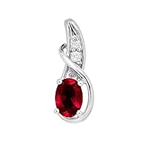 1.00 Ct Oval & Round Shape Red & White Cz 14K White Gold Plated Twist Pendant Necklace