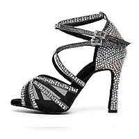 AOQUNFS Latin Dance shoes for Women Rhinestone and Mesh Salsa Tango prefermance Ballroom dance heels,Model L508