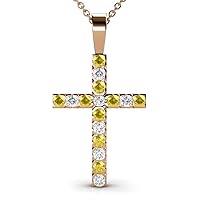 Yellow Sapphire & Natural Diamond (SI2-I1,G-H) Cross Pendant 0.88 ctw 14K Gold. Included 16 Inches 14K Gold Chain.