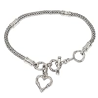 Handmade .925 Sterling Silver Charm Bracelet Balinese No Stone Indonesia 'Bamboo Heart'
