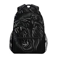 ALAZA Hand Drawn Black Lion Roaring Large Backpack Laptop iPad Tablet Travel School Bag w/Multiple Pockets for Men Women College