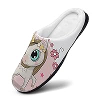 Unicorn Women Cotton Slippers Warm Plush House Shoes Non-Slip Sole For Indoor Outdoor
