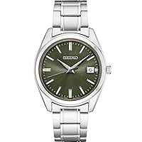 SEIKO SUR527 Watch for Men - Essentials - Olive Green Dial with Date Calendar, Stainless Steel Case & Bracelet, and 100m Water Resistant