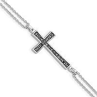 925 Sterling Silver Rhod 0.1ct. Black and White Diamond Rvsble Cross 2 Strand Bracelet