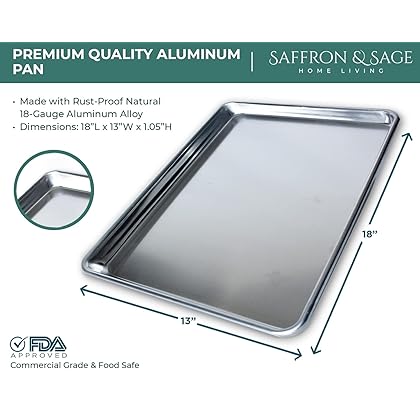 Commercial Quality Cookie Sheet Pan - 2 Pack Aluminum Half Sheet Baking Pan by Saffron & Sage Home Living - This 13x18 Baking Sheet Set is Rust & Warp Resistant, Heavy Duty, of Thick Gauge