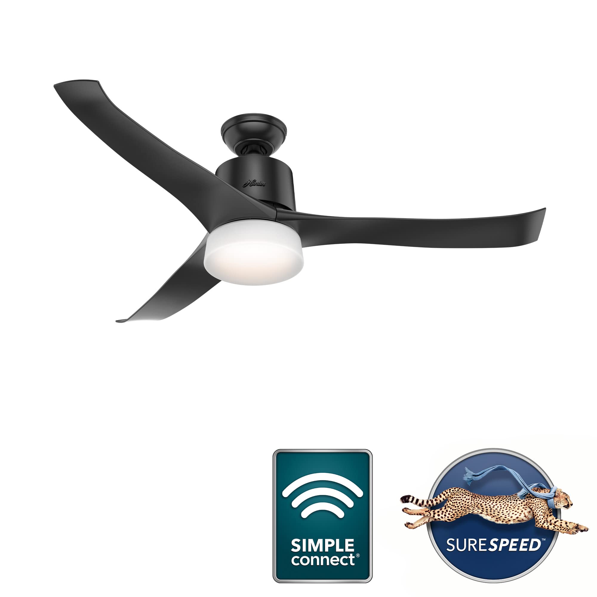 Hunter Fan Company, 59375, 54 inch Wi-Fi Symphony Matte Black Ceiling Fan with LED Light Kit and Handheld Remote, Smart Fan