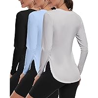 Donnalla 3 Pack Women's UPF 50+ Long Sleeve Workout Top Outdoor Gym Hiking Shirts UV Protection Quick Dry Soft Lightweight