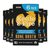 Kettle & Fire Reduced Sodium Chicken Organic Bone Broth, Keto Diet, Paleo Friendly, Whole 30 Approved, Gluten Free, with Collagen, 1.05 Pound (Pack of 6)