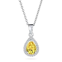 Bling Jewelry 925 Sterling Silver Victorian Vintage Style Delicate Bridal Royal Pear Shape Blue Solitaire Cubic Zirconia Simulated Gemstone Colors AAA CZ Halo 5CT Teardrop Pendant Necklace For Women
