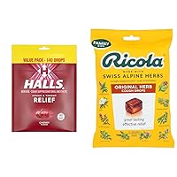 Halls 140 Relief Cherry Cough Drops & Ricola 45 Original Natural Herb Throat Drops Value Pack