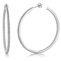Gem Stone King 925 Sterling Silver Inside Out Hoop Earrings Pave Round White Cubic Zirconia CZ Jewelry Gift Birthday Valentine’s Day For Women Mom Wife Girls Her (1.50 Cttw, 2.00 Inch = 52MM)