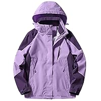 Women's Fashion Raincoats Windbreaker Color Block Rain Jacket Waterproof Lightweight Outdoor Hooded Trench Coats
