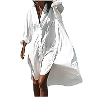 Womens Floral Polka Dot Button Down Long Sleeve T-Shirt Dresses 2023 Casual Dressy Lapel Beach Knee Length Dress
